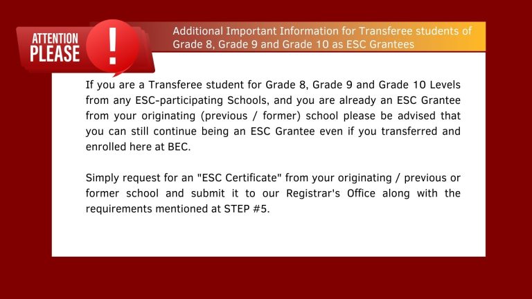 ESC Grants Available for Incoming Grade 7 BEC Students
