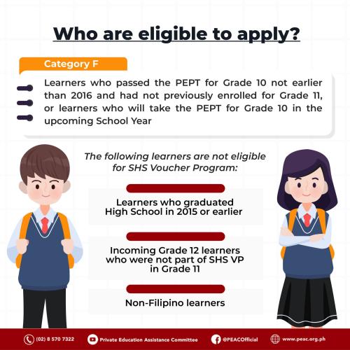 BEC_SHS Voucher Program_Infographic 2_Who Are Eligible to Apply_PEAC and DepEd Program 2023