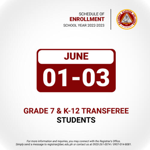 Schedule of Enrollment SY 2022-2023_02 - Grade 7  K12 Transferee