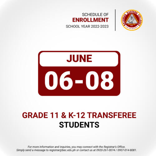 Schedule of Enrollment SY 2022-2023_03 - Grade 11  K12 Transferee