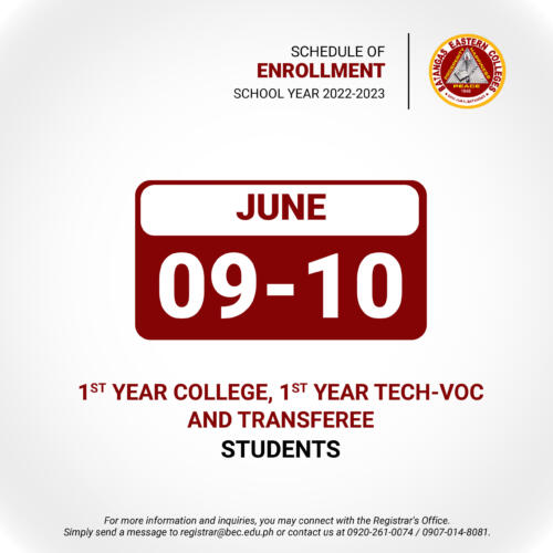 Schedule of Enrollment SY 2022-2023_04 - 1st Year College, 1st Year Tech-Voc and Transferee