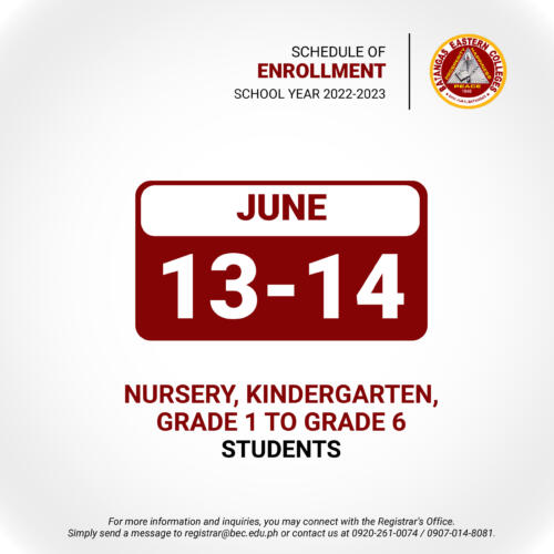 Schedule of Enrollment SY 2022-2023_05 - Nursery, Kindergarten, Grade 1 to Grade 6