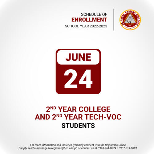 Schedule of Enrollment SY 2022-2023_10 - 2nd Year College, 2nd Year Tech-Voc